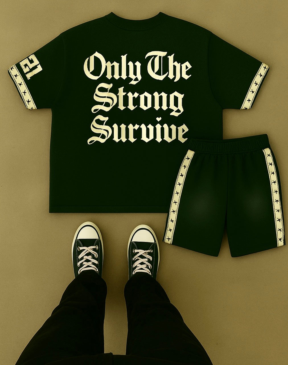 Mighty fly “Only the strong survive “ shorts set