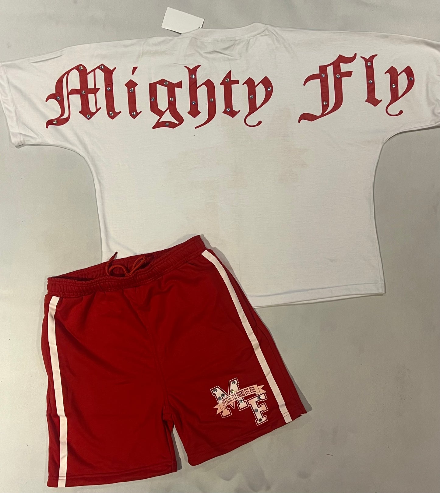 Mighty Fly (MF Rhinestone) Shorts Set Red/White
