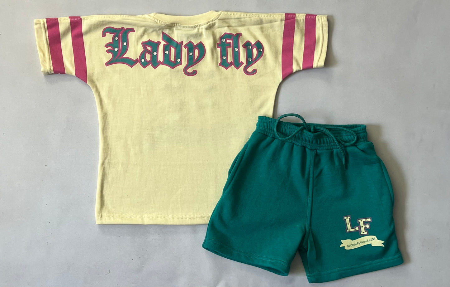 Lady Fly (LF Rhinestone) Shorts Set Cream/Turquoise/Pink (Kids)