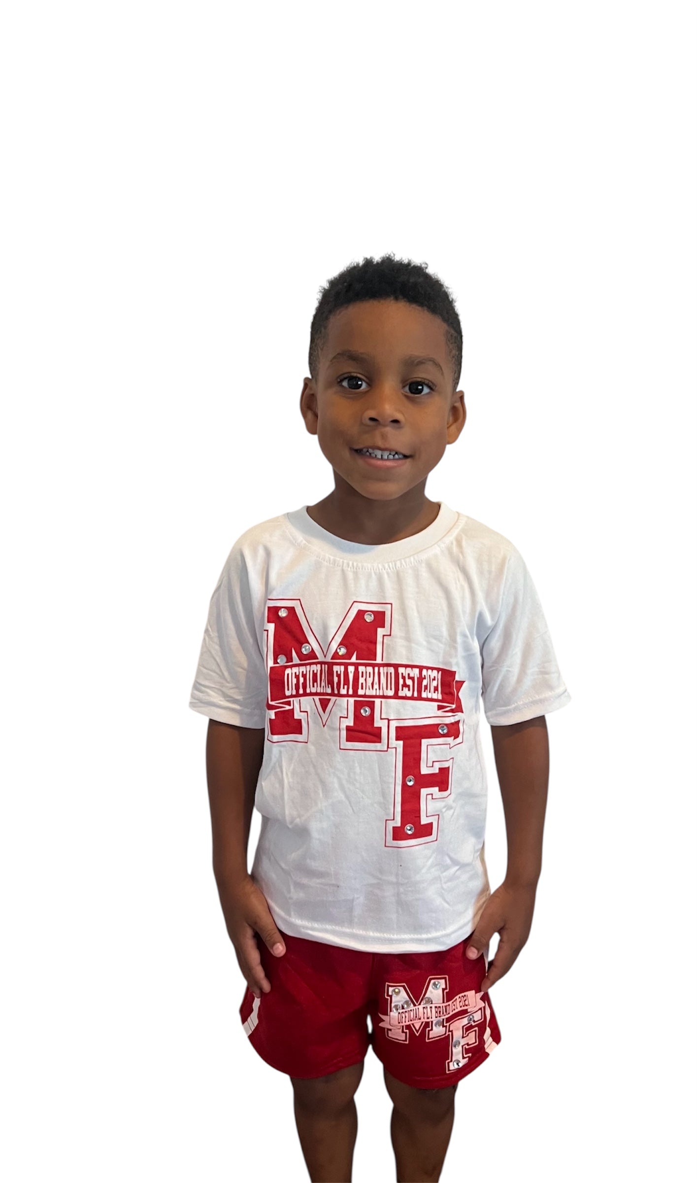 Mighty Fly (MF Rhinestone) Shorts Set Red/White (Kids)