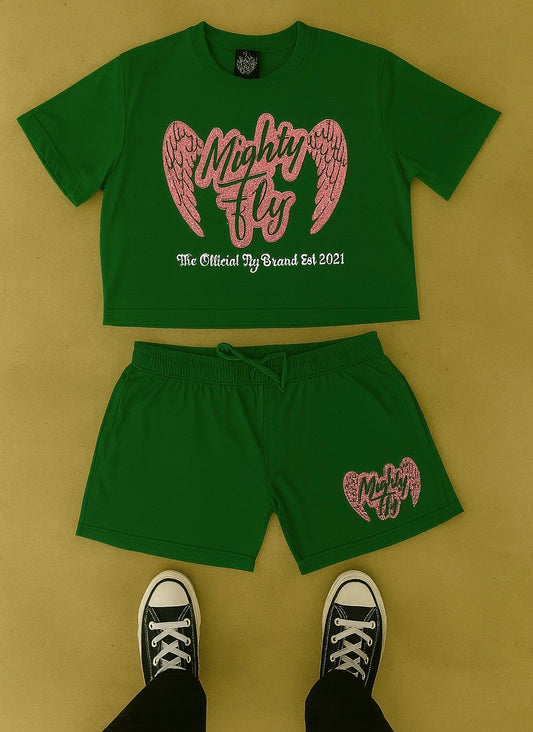 Mighty Fly Ladies Shorts Set (Green & Pink)