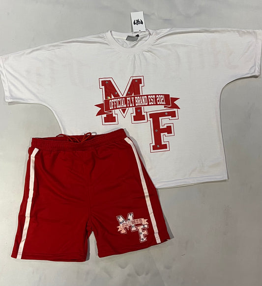 Mighty Fly (MF Rhinestone) Shorts Set Red/White