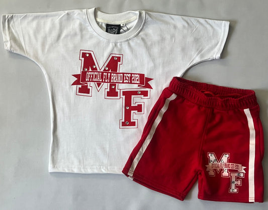Mighty Fly (MF Rhinestone) Shorts Set Red/White (Kids)