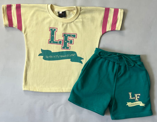 Lady Fly (LF Rhinestone) Shorts Set Cream/Turquoise/Pink (Kids)