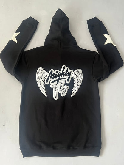 Black & White Mighty Fly Jogging Suit Chenille Logo w/Distressed Stars (Eagle Design)