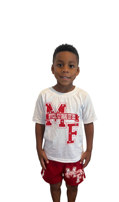 Mighty Fly (MF Rhinestone) Shorts Set Red/White