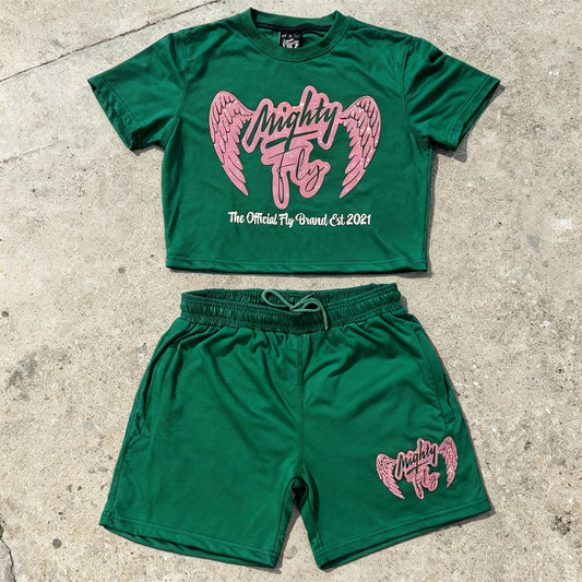Mighty Fly Ladies Shorts Set (Green & Pink)